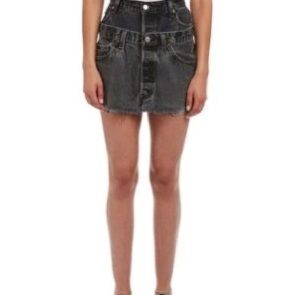 EB Denim NWT Reinvented Double Upcycled Levi’s Denim Mini Skirt in Black Wash - Picture 3 of 10